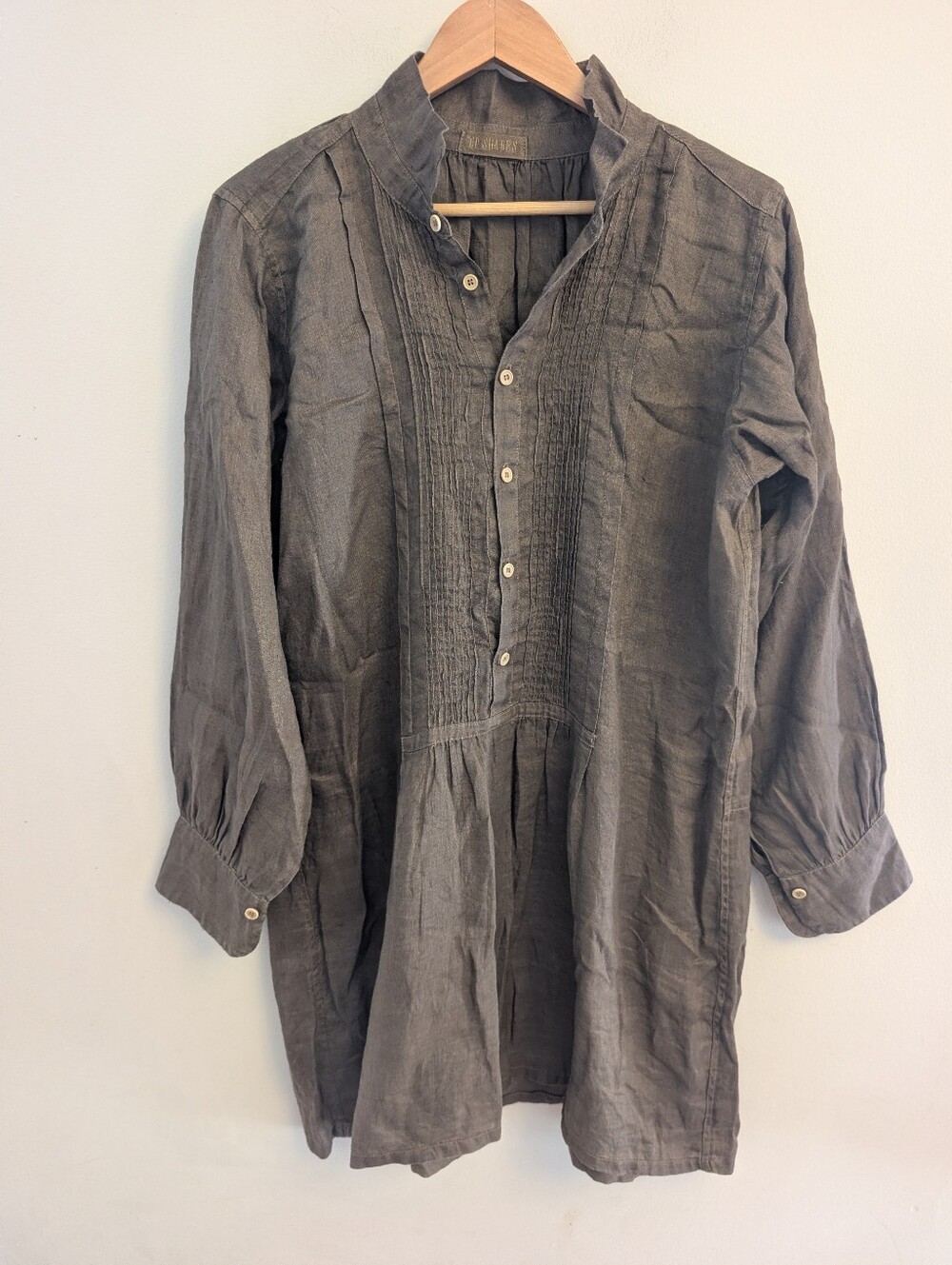 CP Shades Annette Pintuck Brown Linen Tunic Shirt Dress Size XS